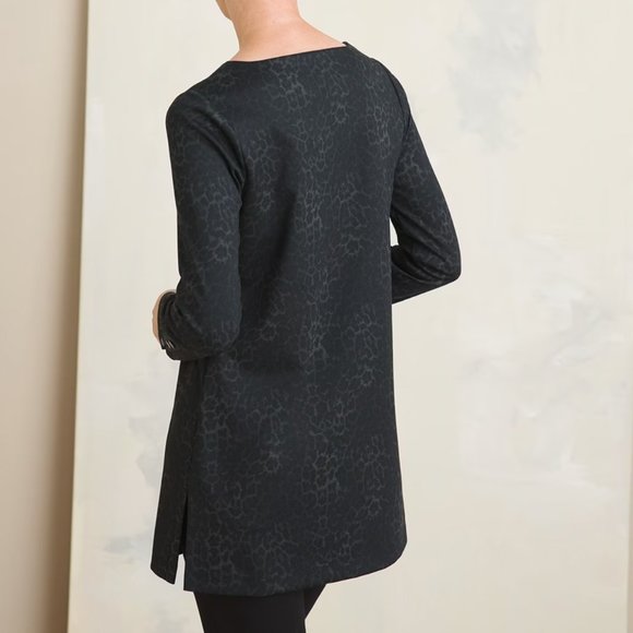 Chico's 2 Gray Black Leopard Print Pointe Knit Stretch Tunic Top Large L 12 - Picture 4 of 9